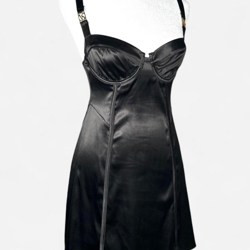 Victoria Secret Slip Dress, Satin, Black, Gold Hardware, Size Small